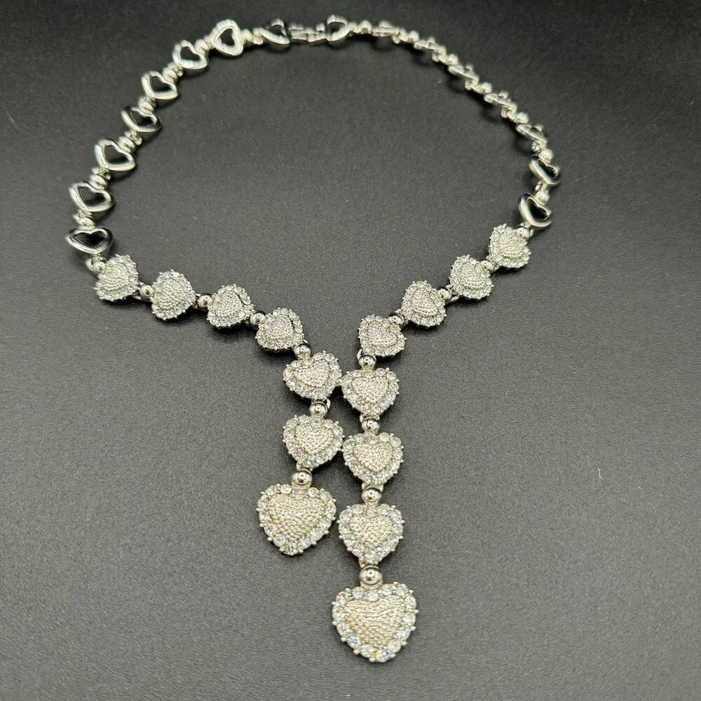 Sweetheart Necklace with Crystal Rhinestones Encrusted Lariat Style
